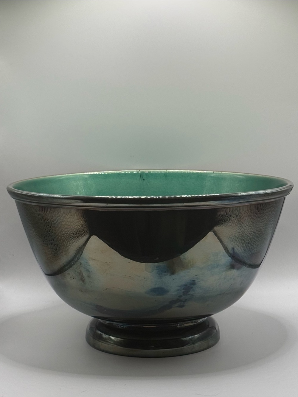 Vintage Towle Silver-Plated green enamel lined footed decorative bowl